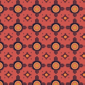 Southwest Zuni Sun - Coral Orange Black - Design 8482777 