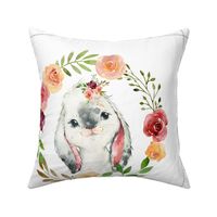 18” Country Floral Bunny Pillow Front with dotted cutting lines // Farmington collection