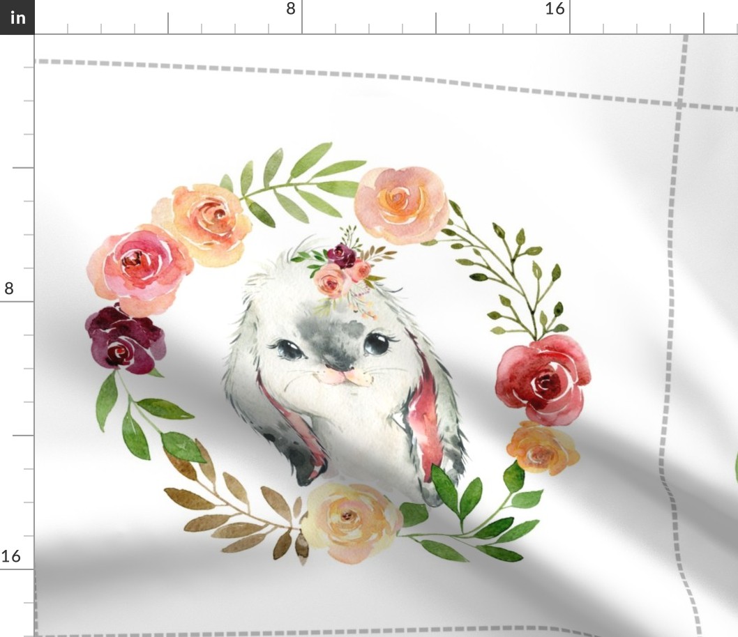 18” Country Floral Bunny Pillow Front with dotted cutting lines // Farmington collection