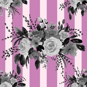 Floral Bouquet Watercolor in Pink Stripes