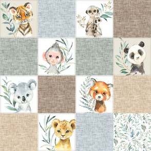 4 1/2" Wild Animals Blanket – Jungle Safari Cheater Quilt (brown gray)