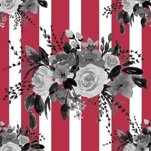 Floral Bouquet Watercolor in Red Stripes