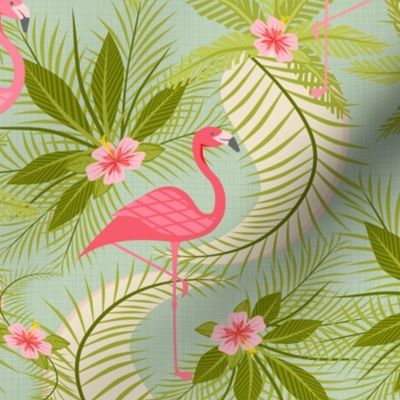 Flamingo Paradiso on Light Aqua