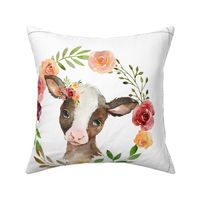 18” Country Floral Cow Pillow Front with dotted cutting lines // Farmington collection