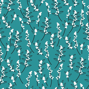 White Berry Stems on Teal 