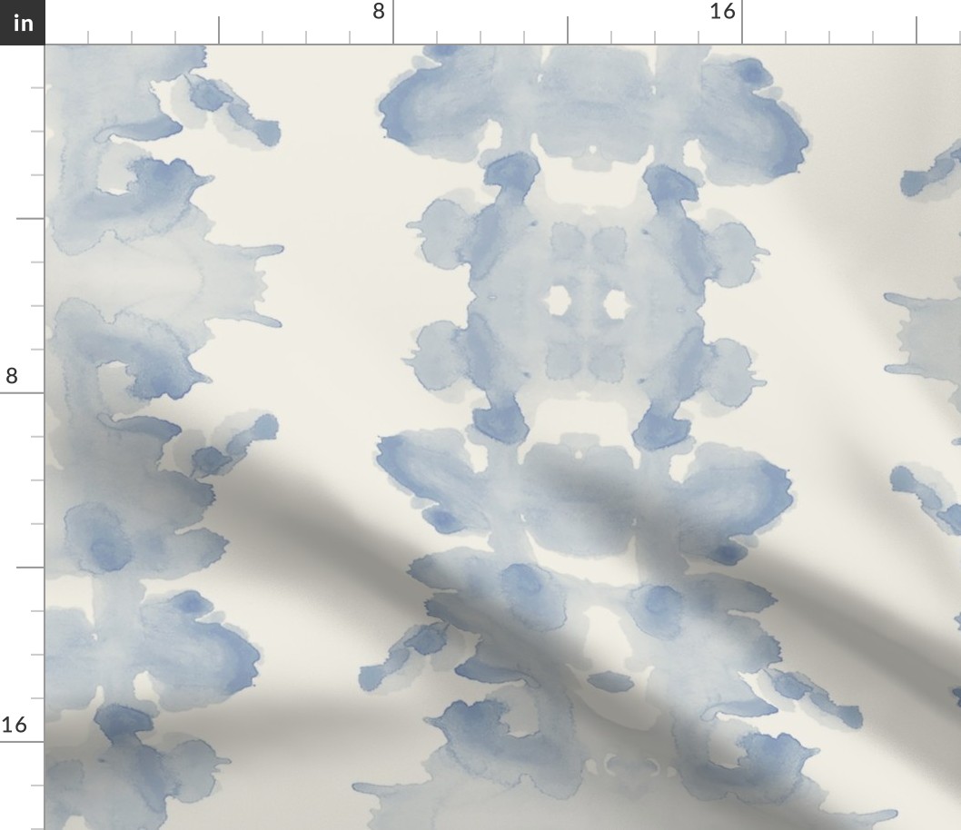 Soft Blue on Cream double inkblot