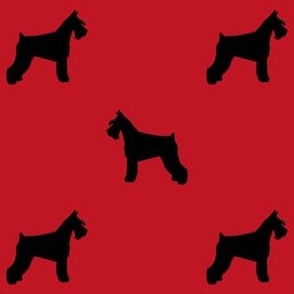 schnauzer silhouette dog fabric - red and black fabric, dog fabric, schnauzer fabric, dog silhouette fabric