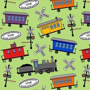 Trains on Pale Green - medium scale