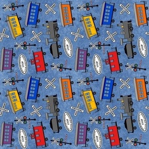Trains on Blue Denim - small scale - rotated