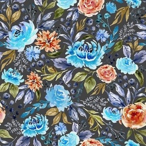 Floral Watercolor Garden Dark Gray