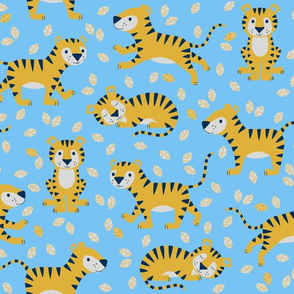 tigers and leaves - blue