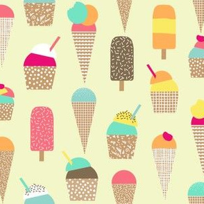 ice cream fabric - summer fabric, ice-cream cone fabric, ice creams, popsicle, summer foods fabric, - yellow