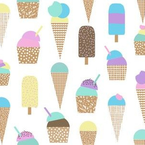 ice cream fabric - summer fabric, ice-cream cone fabric, ice creams, popsicle, summer foods fabric, - white