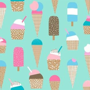 ice cream fabric - summer fabric, ice-cream cone fabric, ice creams, popsicle, summer foods fabric, - mint