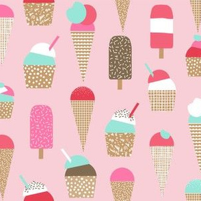 ice cream fabric - summer fabric, ice-cream cone fabric, ice creams, popsicle, summer foods fabric, - pink