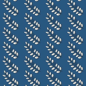 vertical rows of acacia leaves on blue