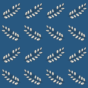 acacia leaves in horizontal rows on blue