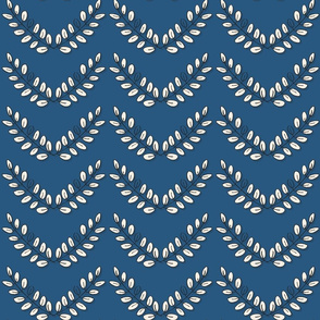 chevron rows of acacia leaves on blue