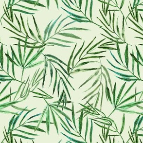 Palms greenery on green || watercolor