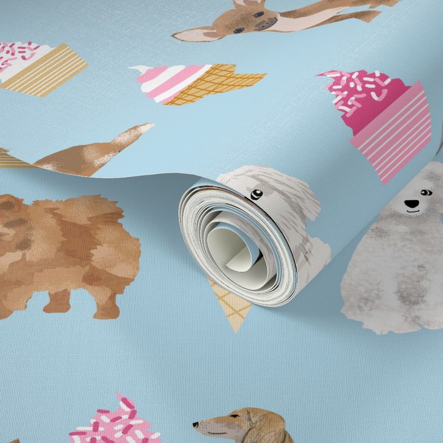 dogs dog fabric ice creams fabric cute dog fabric best ice creams fabric best dogs dog fabric - light blue