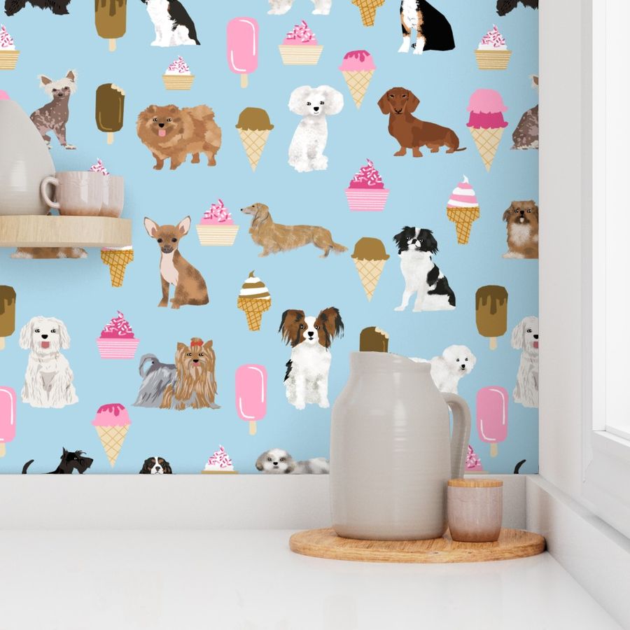 dogs dog fabric ice creams fabric cute dog fabric best ice creams fabric best dogs dog fabric - light blue