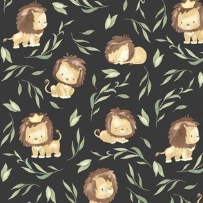 Cute Lions (onyx small-scale) Lion Nursery Fabric // King of the Jungle