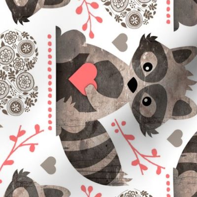 Raccoon's Valentine - Coral - Large Scale Client Requested ROTATED