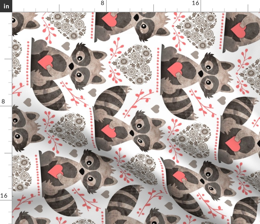 Raccoon's Valentine - Coral - Large Scale Client Requested ROTATED