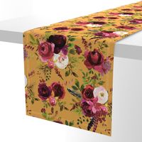 14" Dark Autumn Rose - red and blush on mustard