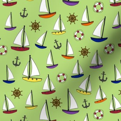 Sailboats on Pale Green - medium scale