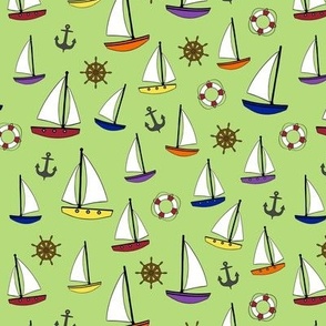 Sailboats on Pale Green - medium scale