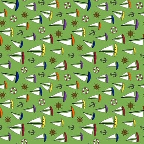 Sailboats on Light Green - small scale - rotated