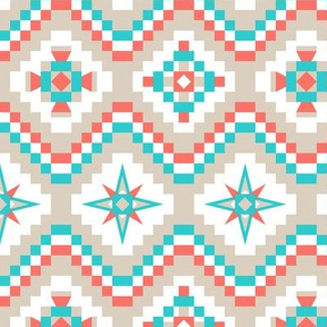 Aztec in coral turquoise and tan