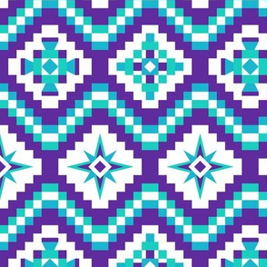 Aztec in purple, turquoise and mint on white