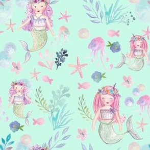 Mermaids and Starfish Watercolour Print