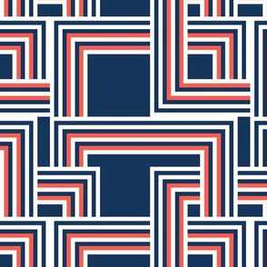 concentric squares navy, coral, white