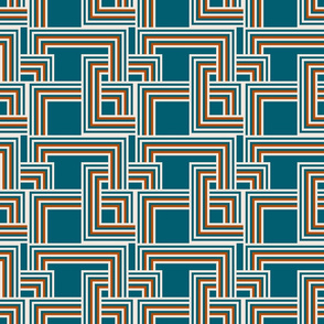 concentric squares teal, burnt orange, cream