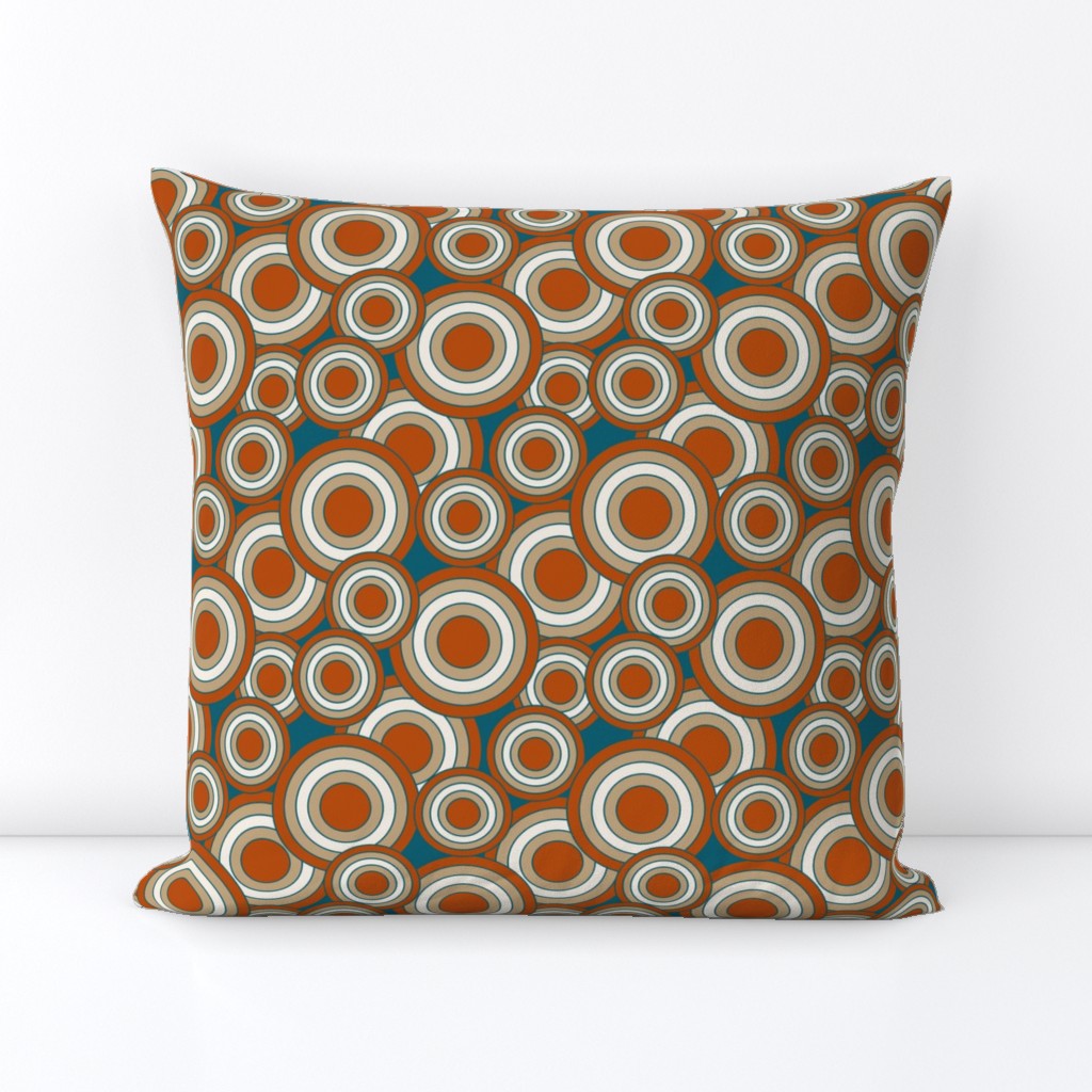 concentric circles teal, burnt orange, tan