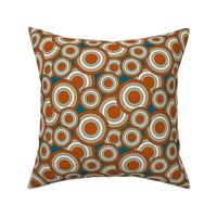 concentric circles teal, burnt orange, tan