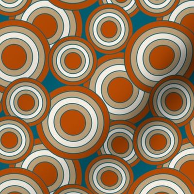 concentric circles teal, burnt orange, tan