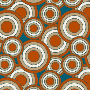 concentric circles teal, burnt orange, tan