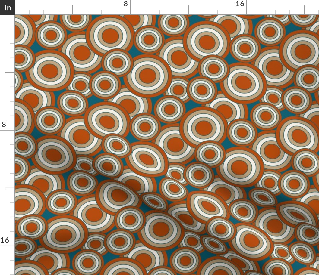 concentric circles teal, burnt orange, tan