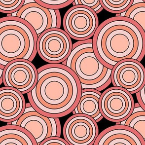 concentric circles coral peach pink on black