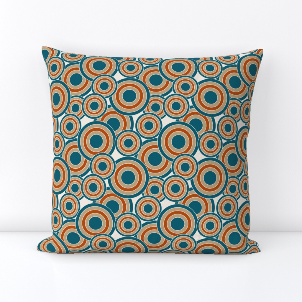 concentric circles teal, burnt orange, tan, cream