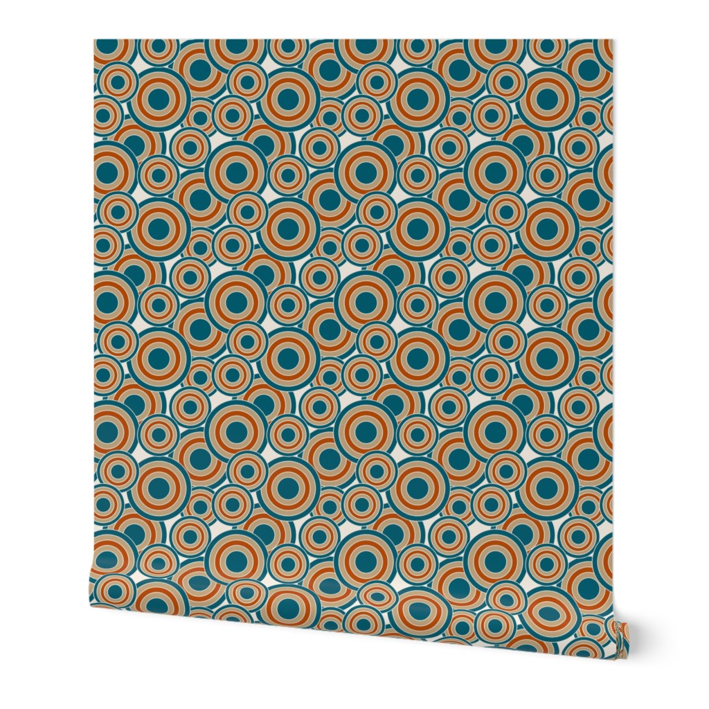 concentric circles teal, burnt orange, tan, cream