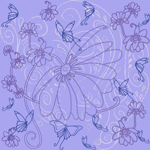Butterflies Flowers Monochrome purple