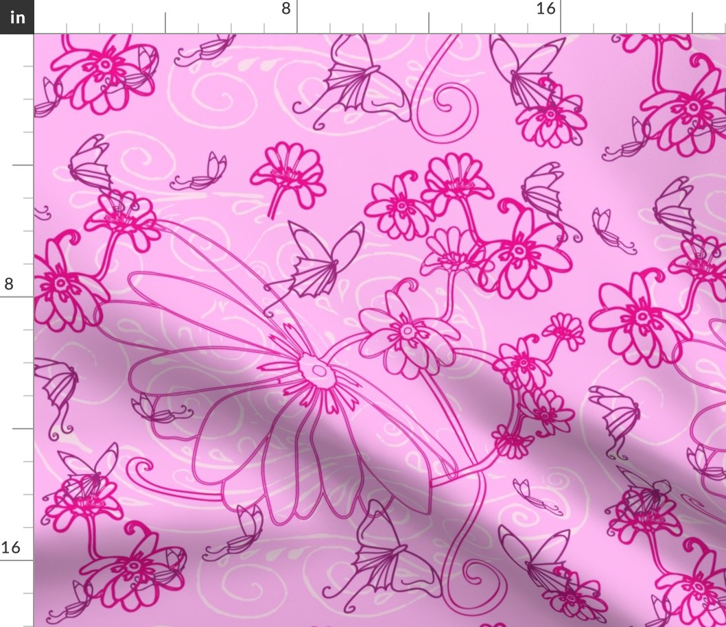 Butterflies Flowers Monochrome pink