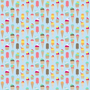 MINI - ice cream fabric - summer fabric, ice-cream cone fabric, ice creams, popsicle, summer foods fabric, - blue