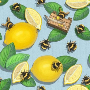 Blue Lemon Bee Fabric/  Honeybee Decor 