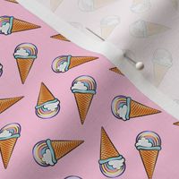 (small scale) pastel rainbow icecream cones on pink  C19BS